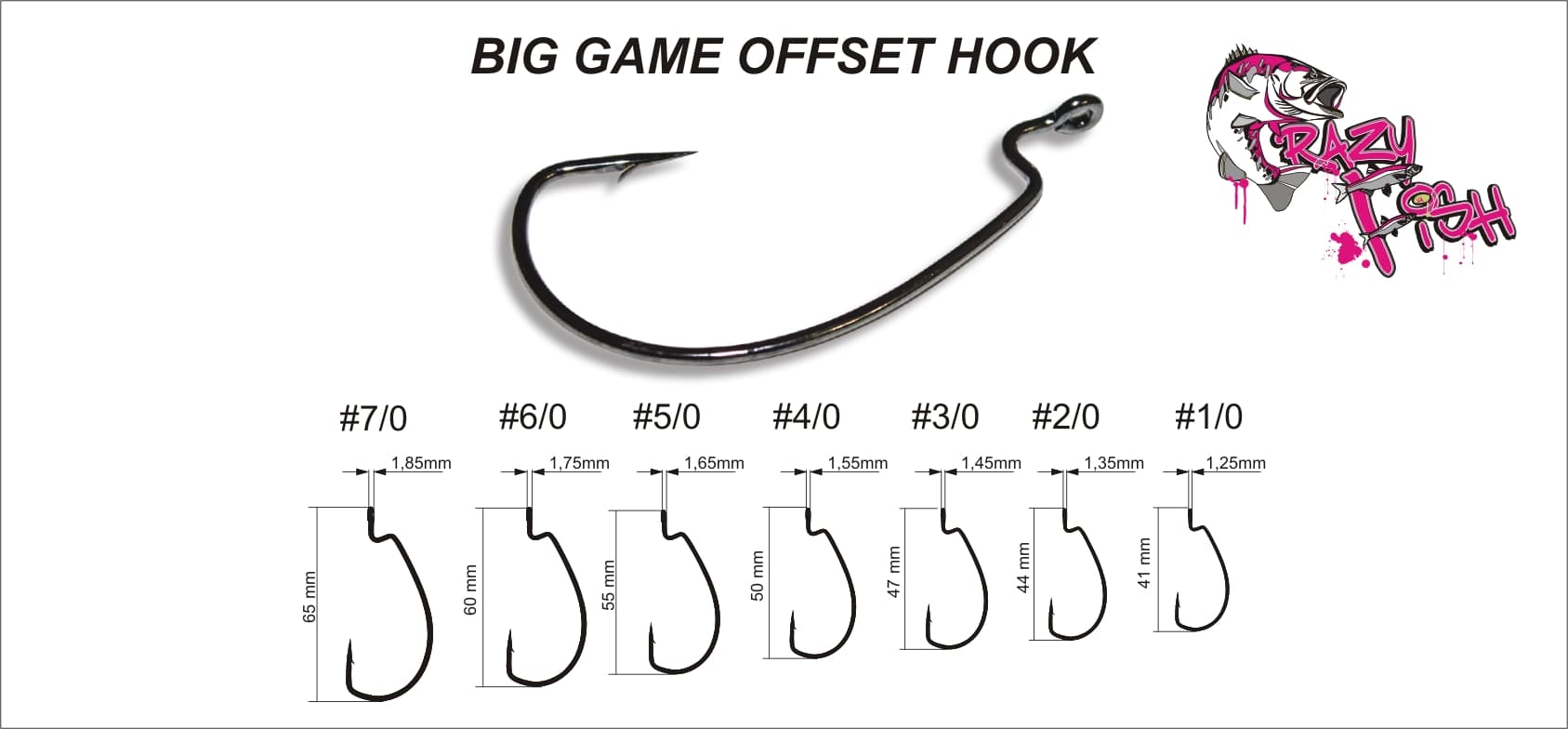 Офсетный крючок Crazy Fish Big Game Offset Hook №1/0 8 шт