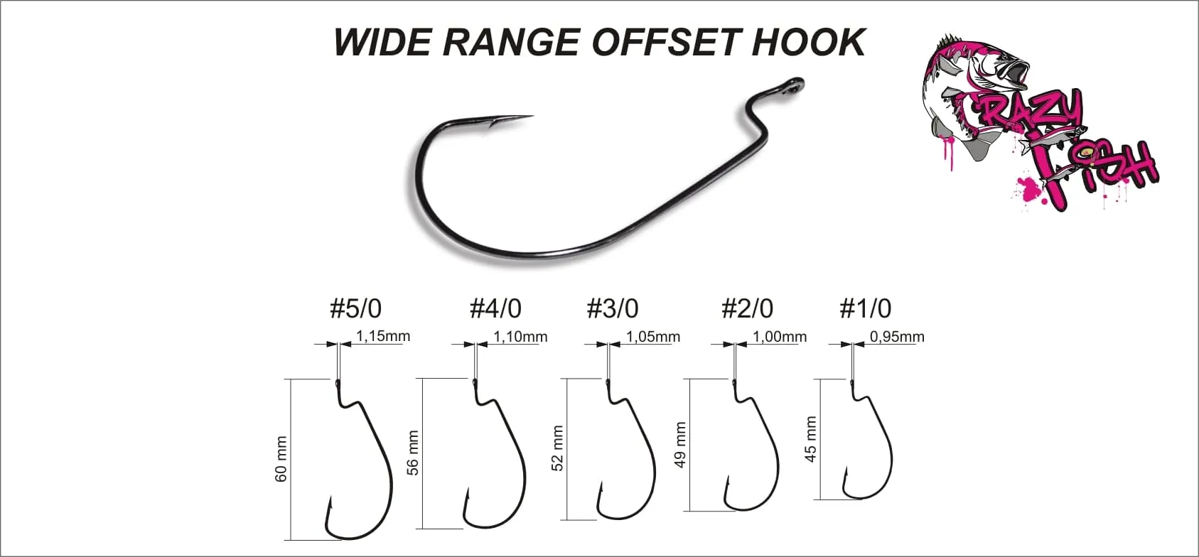 Офсетный крючок Crazy Fish Wide Range Offset Hook №1/0 8 шт